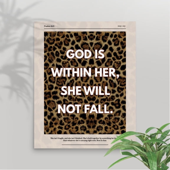 God Is Within Her Wall Art Print, Leopard Christian Decor
