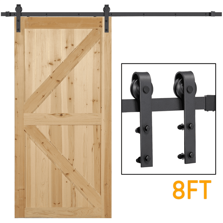 6.6 Ft Antique Single Black Steel Sliding Barn Wood Door Hardware Kit Track System Set 6.6 Ft Antique Single Black Steel Sliding Barn Wood Door Hardware Kit Track System Set