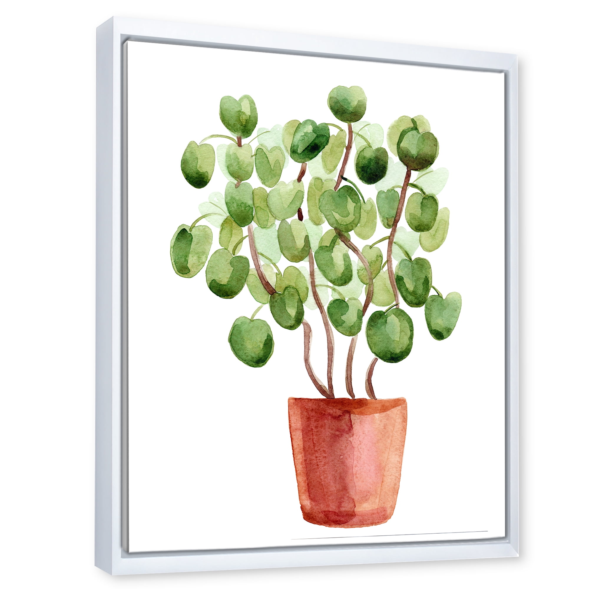 Designart 'Abstract Chinese Money Plant In Pot' Traditional Framed Canvas Wall Art Print