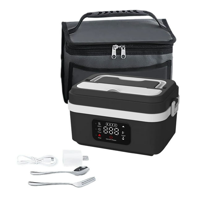 Heated Lunch with Battery 1.3 L Adult Lunch with Stainless Steel Dishes and Insulated Rechargeable Lunch with Timer and Function