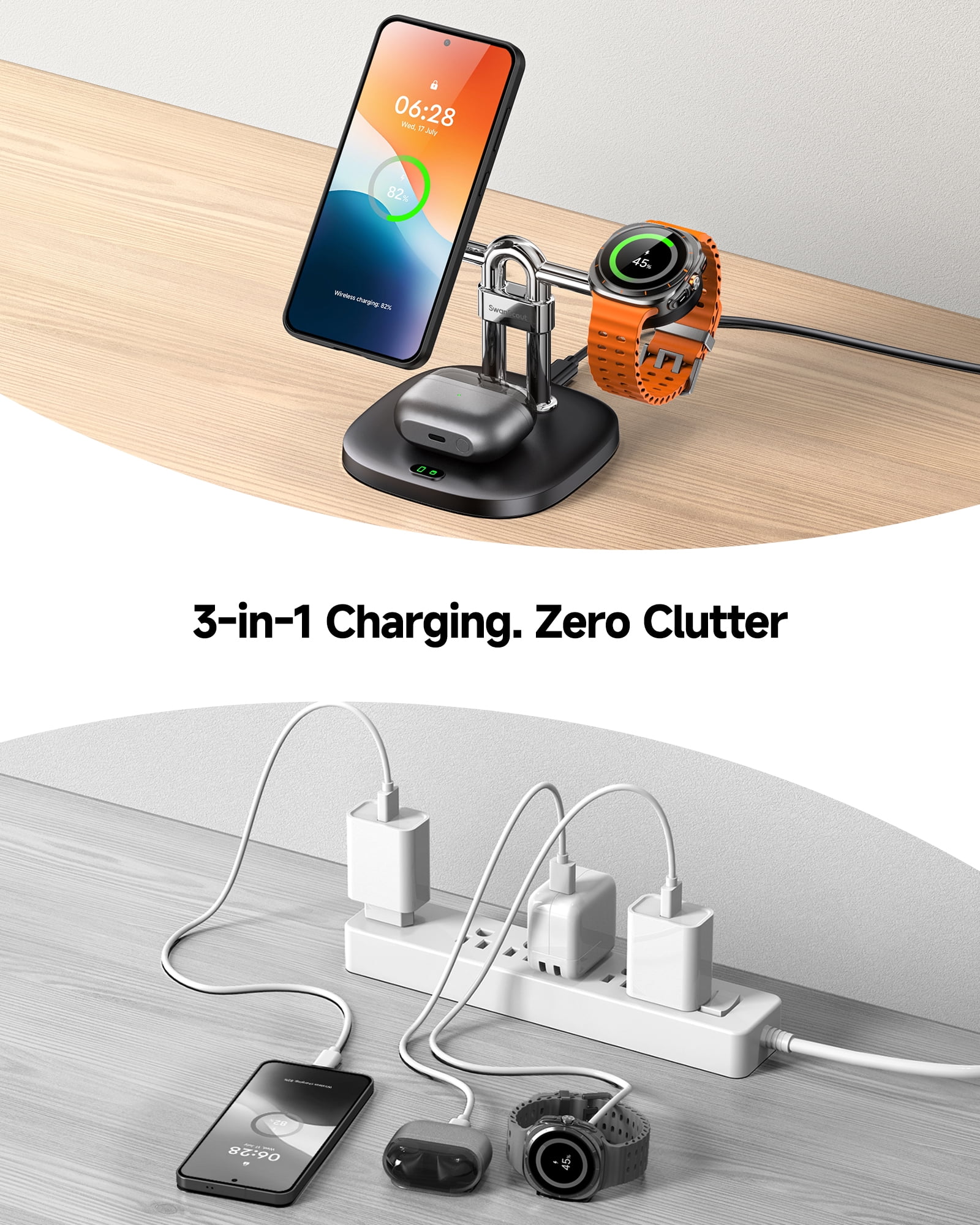 Magnetic Wireless Charger for Samsung Phones (Need A Magnetic Case), for Galaxy S26/S25/S24/S23/Z Fold7/Z Flip 7/S22, Galaxy Watch 8/8 Classic/Ultra/7/6/5/4/3, SwanScout 712SM (No Adapter)