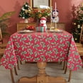 thumbnail image 3 of SASTYBALE Vinyl Christmas Tablecloth Rectangle Flannel Backing, Vintage Holly & Berry Print Waterproof & Heavy Plastic Table Cover for Dining, Party, Farmhouse Decorations, 3 of 7