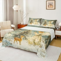 Feelyou Vintage Fairy Elf Twin Sheet Sets for Kids, Christmas Reindeer Twin Fitted Sheet, Princess Flat Sheet, , Lightweight Room Decor, 3-Piece