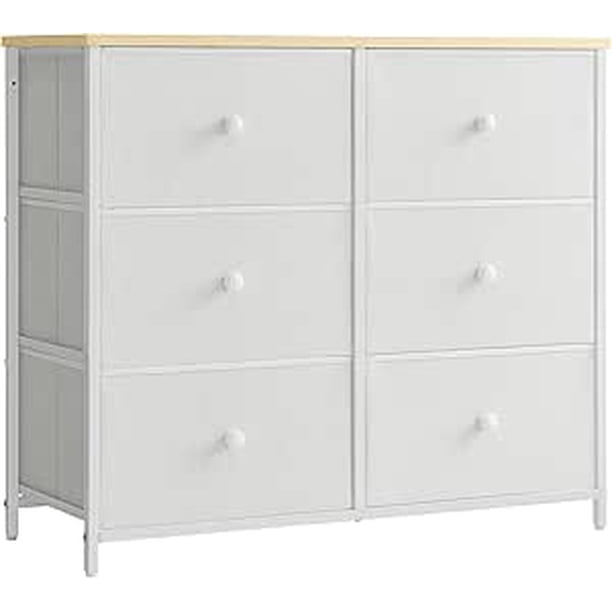 SONGMICS Cómoda con Cajones de Tela, Aramrio de Almacenamiento con 6 Cajones, Industrial, Marco de Acero, para Sala de Estar, Dormitorio, Pasillo, Blanco Crema y Roble