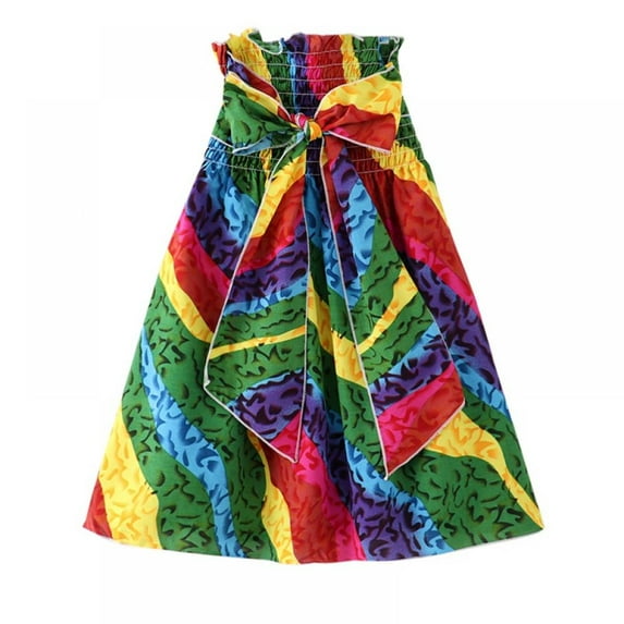Uccdo 2-12T Summer Girls Strapless Boho Dress, Toddler Girls Casual Floral Beach Sundress, Flower Girls Off Shoulder Wedding Party Gown Prom Dresses, 2-12 Years
