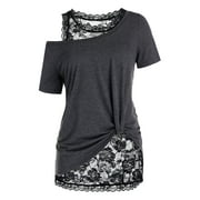 Rosegal Women's Plus Size Skew Neck T Shirt with Floral Lace Tank Top