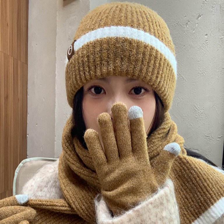 Women’s Brown Winter Fleece-Lined Chunky Knit Beanie Snow Hat Cap Winter Beanie Hat for Women with Pompom Warm Fleece Lined  main image 2