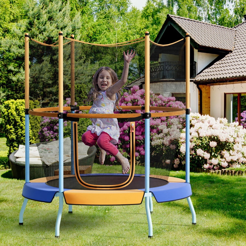 Aimee Lii 48" Toddler Trampoline with Safety Enclosure Net, Large Trampoline for Backyards, Outdoor Kids Trampoline-Orange