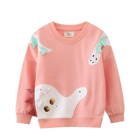 

Zhuashum Fall Sweatshirt For Boys Girls Long Sleeeve Round Neck Hoodies Dinosaur Prints School Outfits Pullover Handsome Daily Wears Pink 3-4 Years