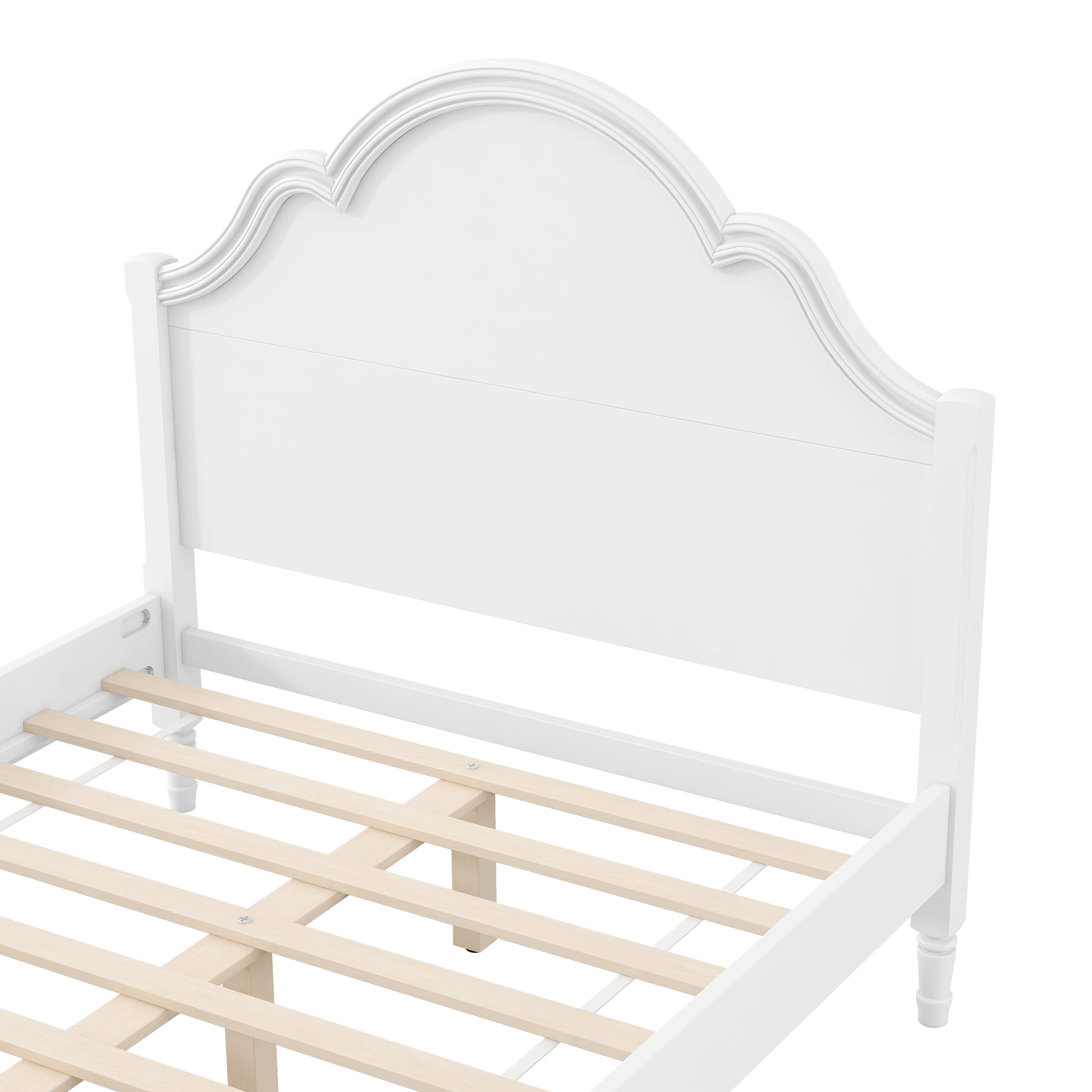 Euroco Wood Full Size Platform Bed with Headboard, No Spring Box Needed, White
