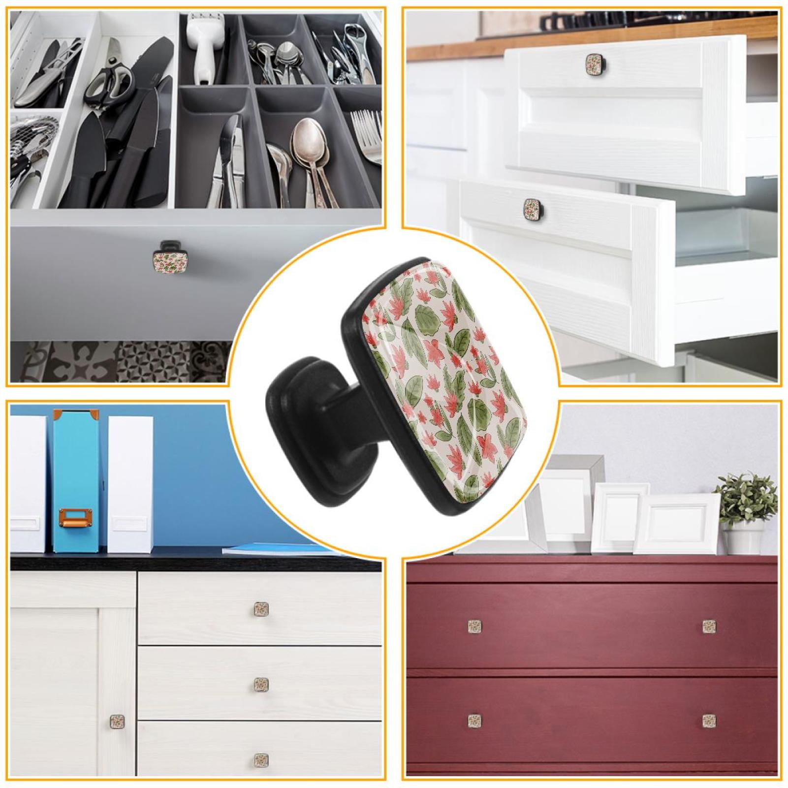 4 Pcs Cabinet Handle Drawer Pulls Botanical Flowers Leaves Knobs with Screws Square Furniture Office Cabinet Knob Decoration