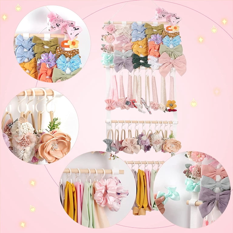 Vimiv Hair Bows Holder With 16 Ribbons - Large Capacity Hair Clips Organizer, Wall Hanging For Girl's Room (Purple)