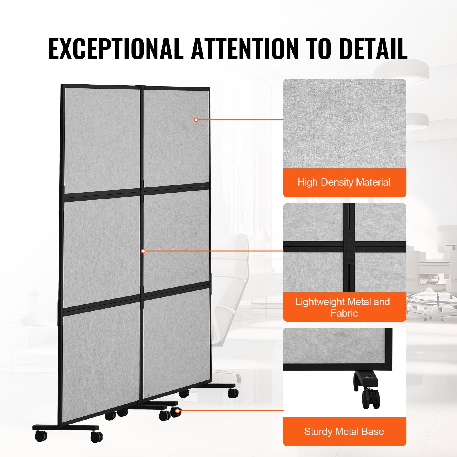 VEVOR Office Divider, 2 Panel Office Partition, Freestanding Office Divider Wall Partition & Privacy Divider Reduce Noise and Room Separation, Light Grey