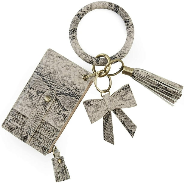 Keychain Bracelet Wristlet with Card Wallet, Bangle Key Ring Card Holder