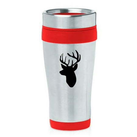

16oz Insulated Stainless Steel Travel Mug Coffee Mug Tumbler Deer Head with Antlers Hunting (Red)