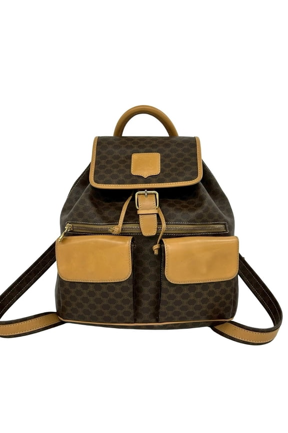 Pre-Owned CELINE Vintage Macadam Blazon Triomphe Pattern Leather Backpack Daypack Brown 69309