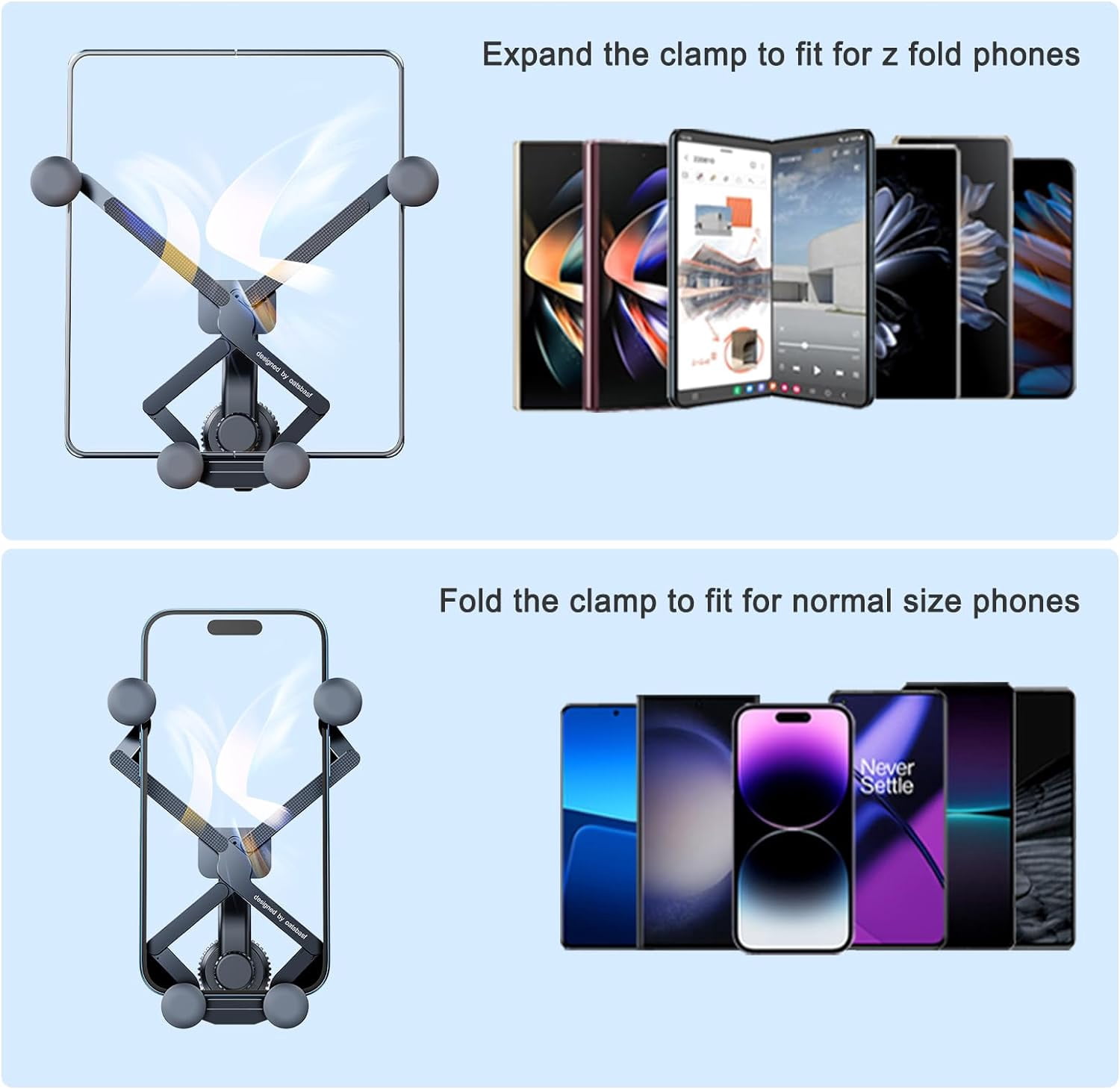 Z Fold 7 6 5 4 3 2 Car Mount Accessories, [2 Forms & Thick Case Friendly] Gravity Cell Phone Holder Mount for Samasung Galaxy Fold 7 6 5 4 3 2 Google Pixel 9 Pro Fold S25 Ultra iPhone 17 16 15