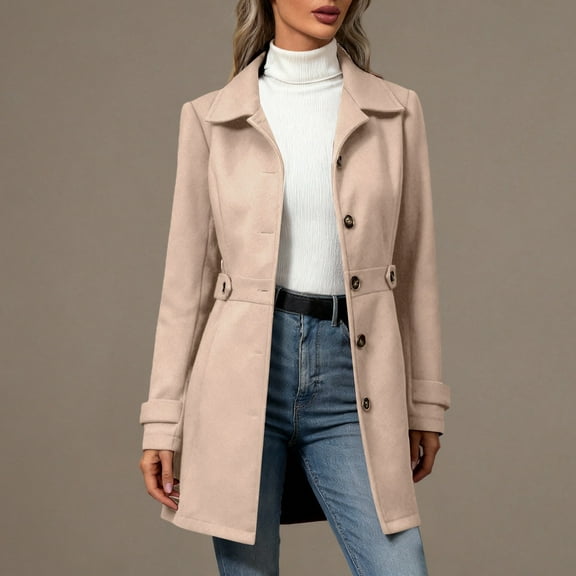 Pyhlmscde Women's Blend Single Breasted Notch Lapel Trench Coat, Wool Coats for Women, Coats for Women, Womens Winter Clothes