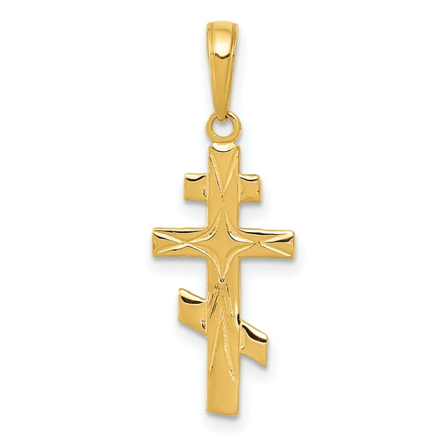 14k Yellow Gold Eastern Orthodox Cross Necklace Charm Pendant Religious