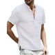 thumbnail image 4 of QUTETN Boho Men'S Linen Blend Shirt - Half Button Short Sleeve Tunic Top With Stand Collar, Relaxed Fit Beachwear, Plus Size, 4 of 4