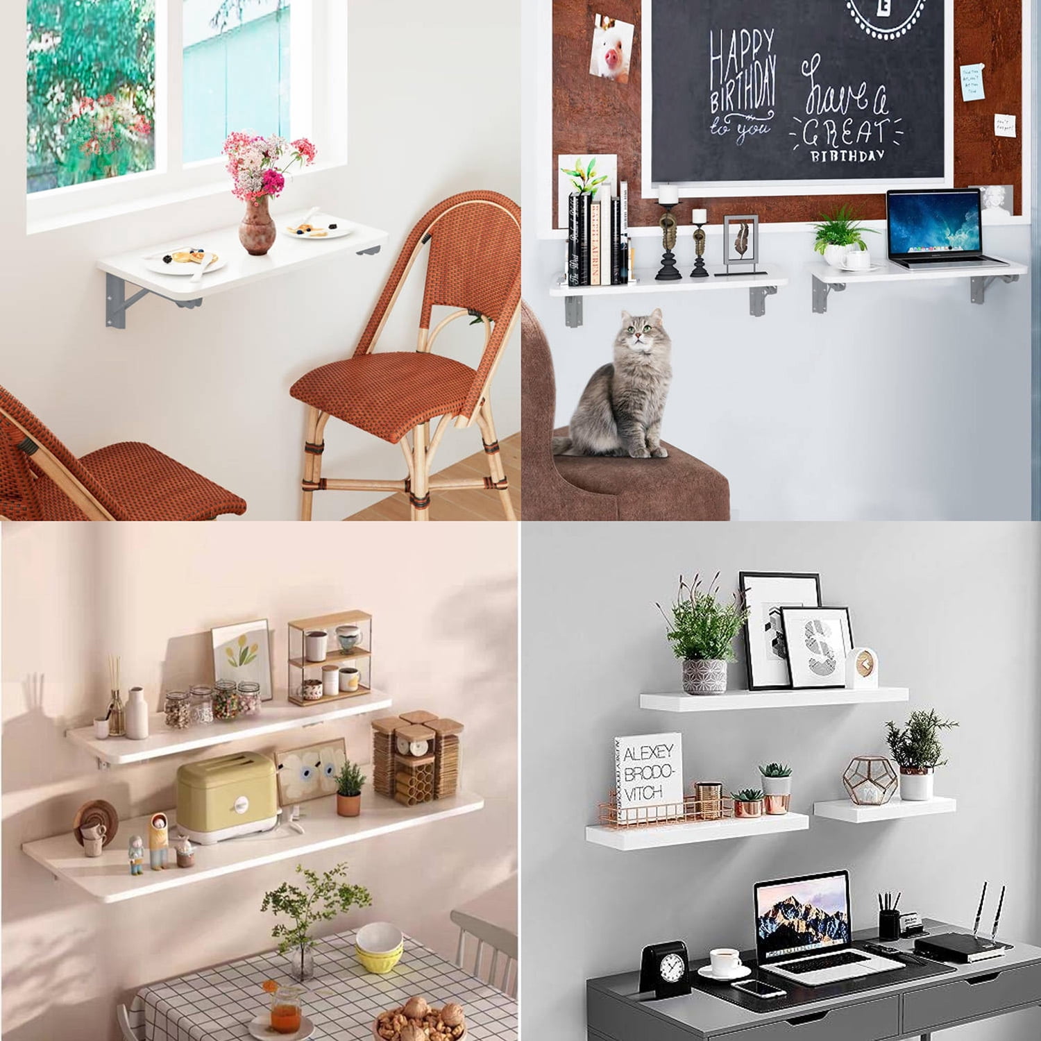 Foldable Wooden Floating Shelves Wall Decor for Kitchen Living Room Bedroom Shower Room Study Office Book Storage Hanging Shelves