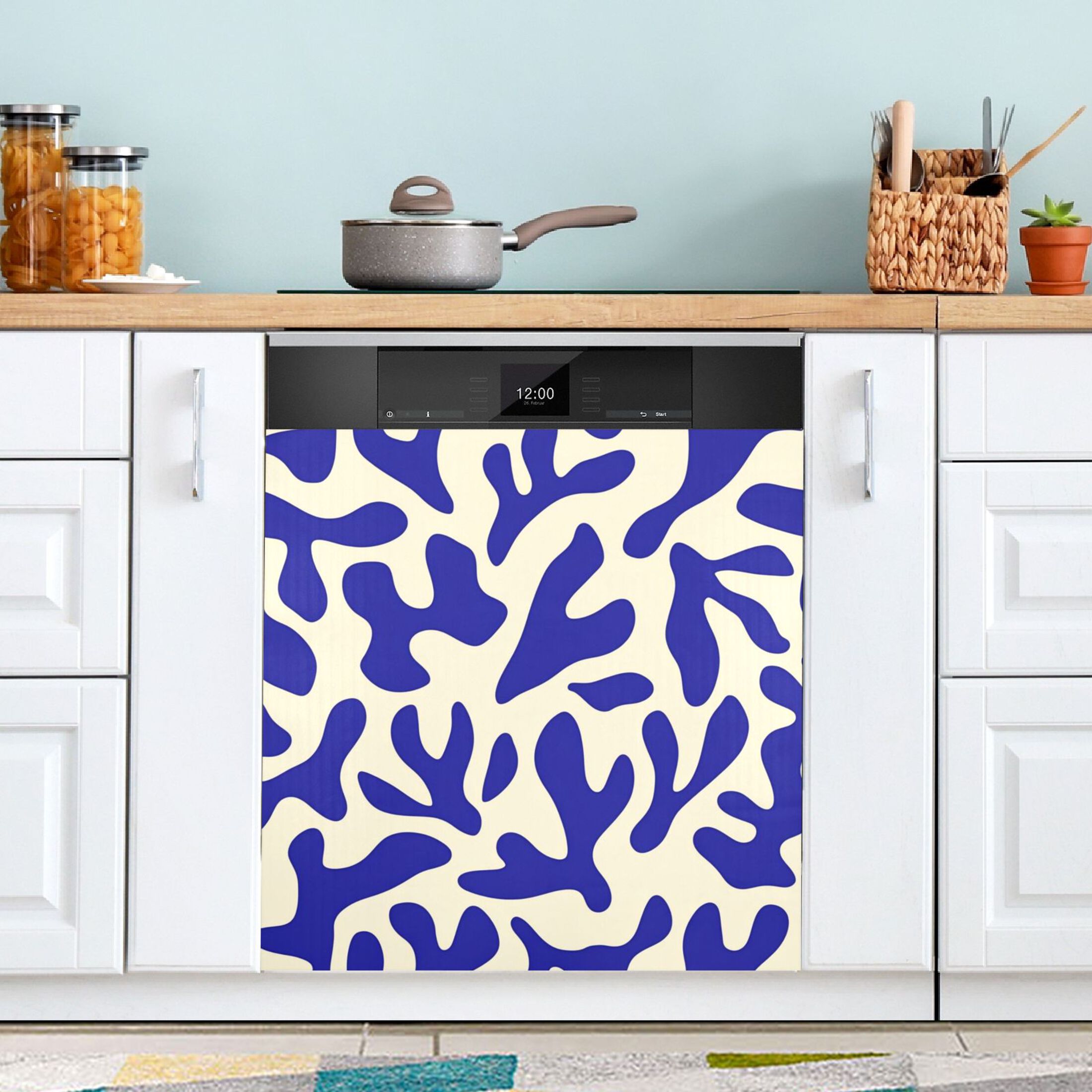 Dishwasher Magnetic Sticker 23x26 Inch Refrigerator Magnetic Sticker Washing Machine Magnetic Sticker Kitchen Panel Magnetic Sticker Home Decor Beautiful Blue Pattern