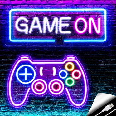 HEQUSIGNS 2Pcs Gaming Neon Sign, Game On Neon Sign for Game Room Decor, LED Game Neon Sign for Teen Boy Room Decor, Gamer Wall Decor