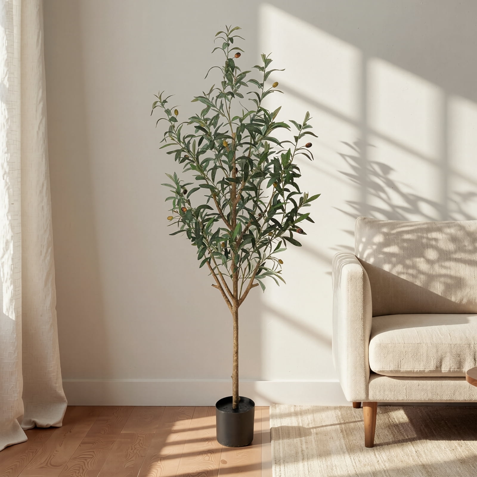 BEAUTYPEAK 5.1FT Artificial Plant Fake Indoor Olive Tree Decorative Outdoor Greenery in Black Pot