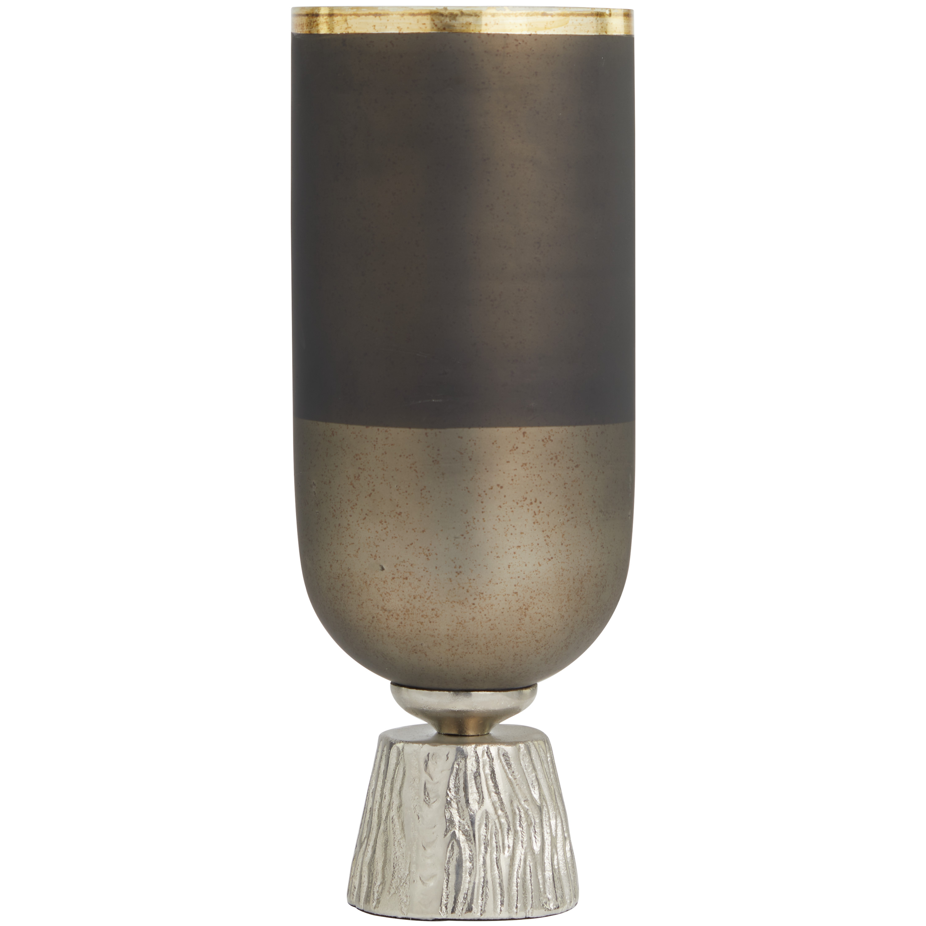 DecMode Bronze Glass Colorblock Candle Holder with Gold Accents and Textured Silver Base
