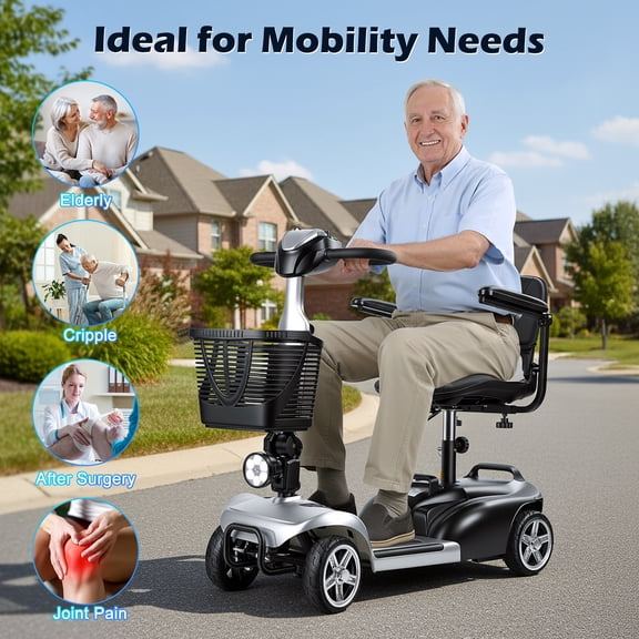 Anvazise 4 Wheels Foldable Portable Motorized Scooters for Adults & Seniors,Electric Lightweight Powered Travel Scooter with LED Headlights and Basket,Charger Included,5 MPH Speed 7.46 Miles Range