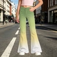 thumbnail image 3 of Kcolen Girls Jeans Flare High Elastic Waist Denim Pants Bell Bottom Flare Pants Kids Bootcut Dress Pants School Uniform Slacks Preppy Clothes,Light Yellow,5-6 Years, 3 of 6