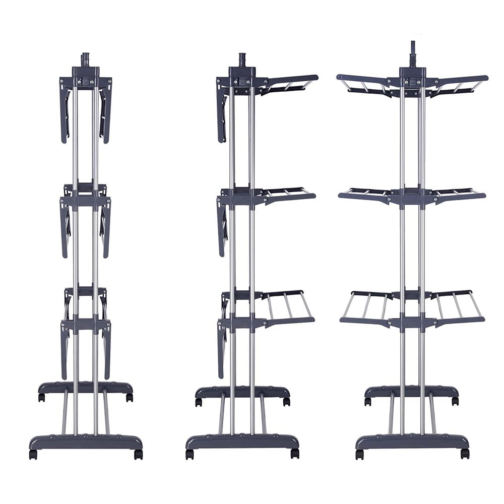 Generic 3 Tier Clothes Dryer Rack Foldable Laundry Drying Hanger Generic 3 Tier Clothes Dryer Rack Foldable Laundry Drying Hanger Airer Compact Storage Steel Indoor Outdoor With 4 Rolling Lockable Casters