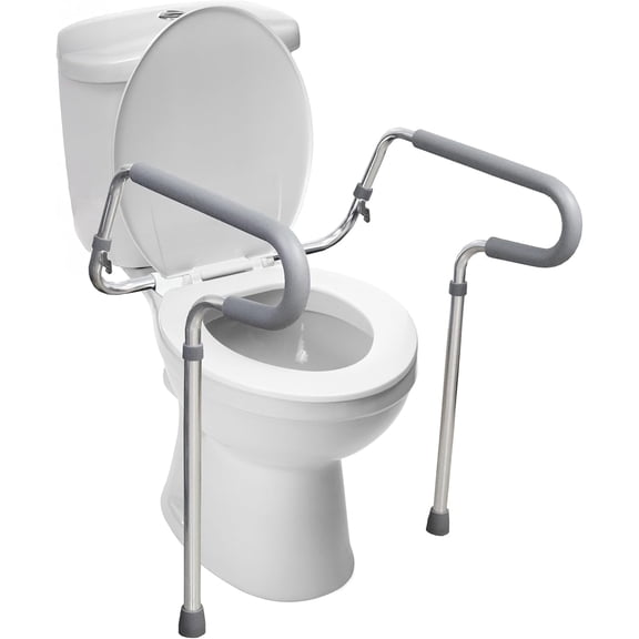 HealthSmart Toilet Safety Rails with Arms, Adjustable Non‑Slip Bathroom Support, 300 lb Capacity