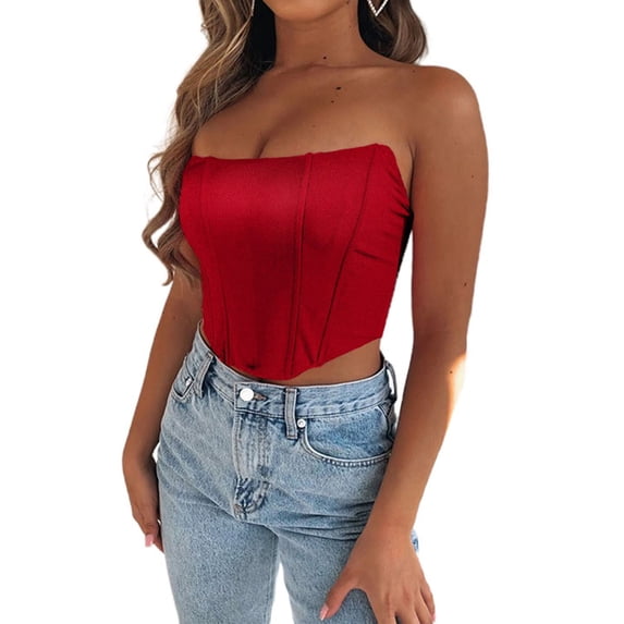 Xingqing Sexy Women Push Up Bustiers Corsets Strapless Off Shoulder Slim Crop Tops Clubwear Party Outwear