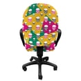thumbnail image 3 of Skull Office Chair Slipcover, Head Bones Print on Colorful Geometric Triangle Background, Protective Stretch Decorative Fabric Cover, Standard Size, Earth Yellow Jade Green, by Ambesonne, 3 of 5
