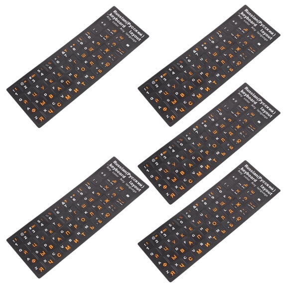 MUSEYA 5 Sheets Keyboard Note Stickers Black Background with Orange Letters for Computer Accessory Matte Surface