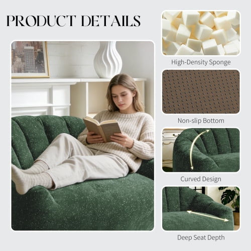 Bear Paw Sofa, Oversized Bean Bag Chair with Armrest, Shiny Silver Thread Faux Fur Plush, Filler Included, Ergonomic Comfy Seating for Living Room, Bedroom & Lounge, Green