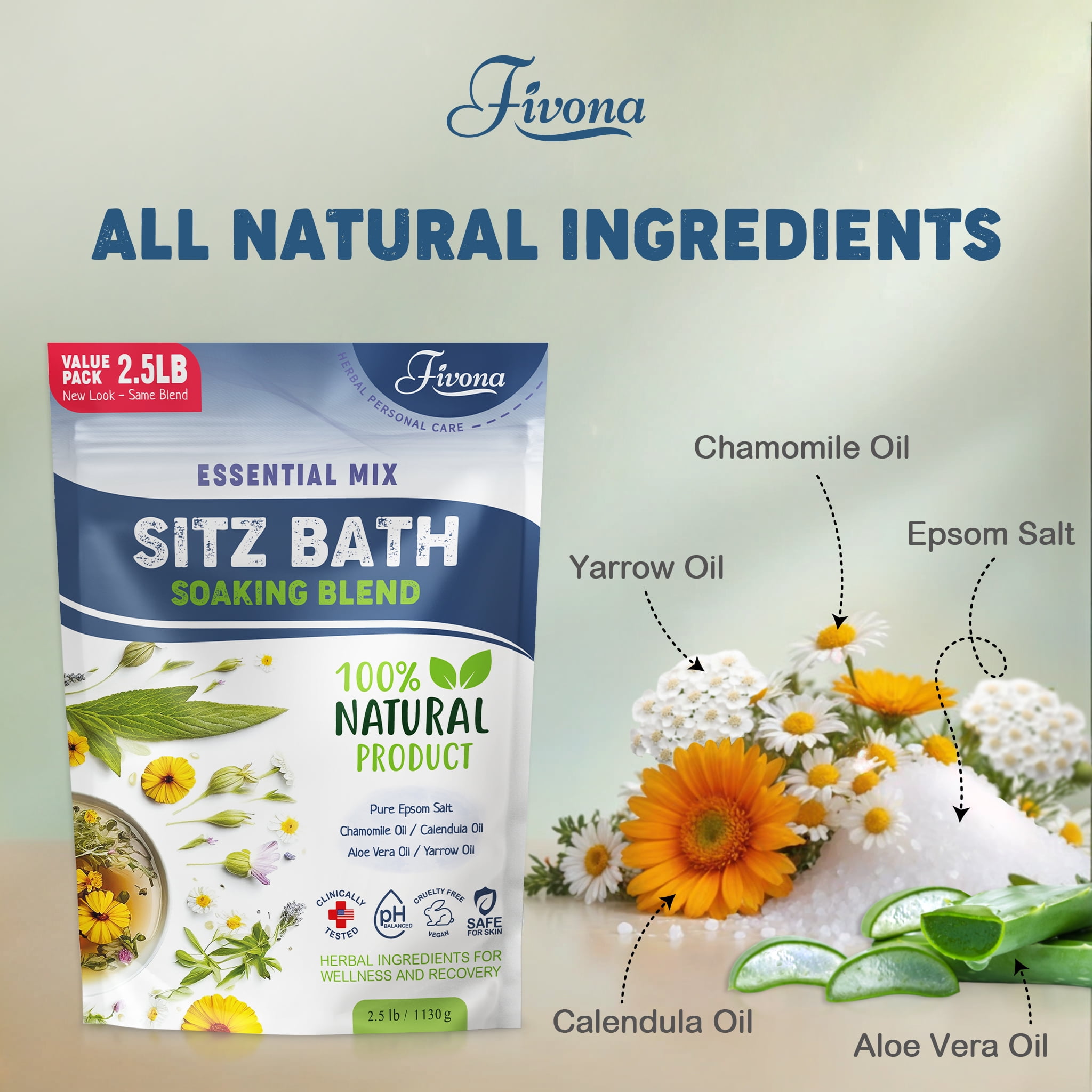 Fivona 40oz Hemorrhoids and Postpartum Care Sitz Bath Soak, Epsom Salt with All Natural Oils for Self Care Bartholin Cyst Treatment, Large Value Pack