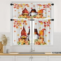 Thanksgiving Gnome Family Kitchen Curtains with Valance and Tier Sets 36 Inch, 3 Pieces Pumpkin Autumn Leaf Rod Pocket Drapes Window Treatment Curtains for Kitchen Over Sink Dining Room Decor