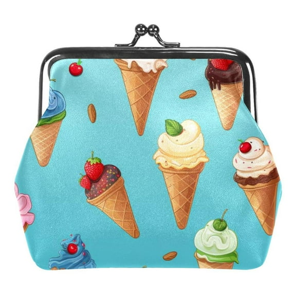 Ice Cream Coin Purse Vintage Pouch Buckle Clutch Bag Kiss-Lock Change Purse Clasp Closure Wallets for Women Girl
