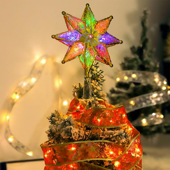 LED Octagon Star Christmas Tree Topper, 8 Inch Battery Powered Tree Top Light with Warm White & Colorful Options - Plastic Holiday Decor Multicolor
