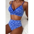 thumbnail image 4 of SHEWIN Swimsuit Women Embroidered Floral Textured Bikini Sets 2 Piece High Waisted Bathing Suits Lace Up Back Scalloped V Neck Swimwear, 4 of 9