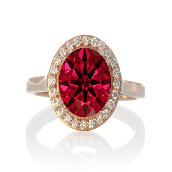 1.25 Carat Round Halo Classic Diamond and Ruby Engagement Ring on 10 Rose Gold