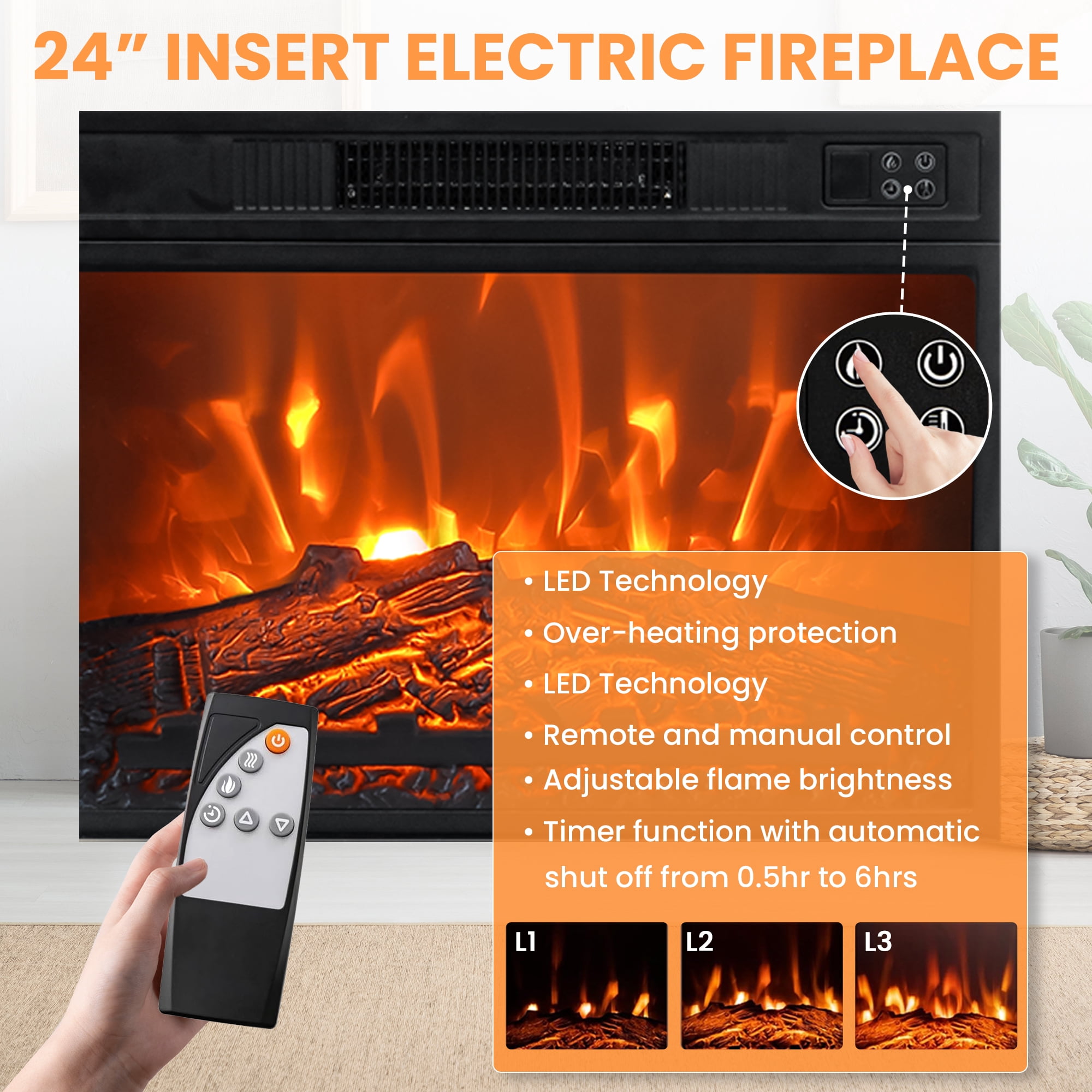 IHOMEadore Fireplace TV Stand for TVs up to 75 Inch, 66 Inch Entertainment Console with 23" Electric Fireplace