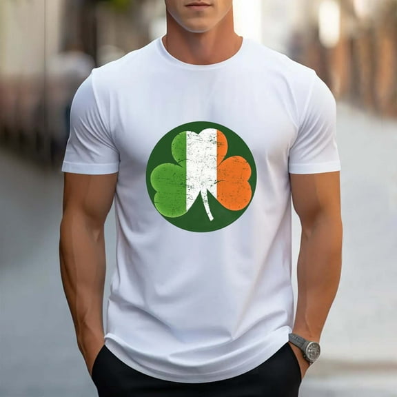 Lilgiuy St Patricks Day Shirt for Men Summer Colorful Irish Shamrock Graphic Short Sleeve T-Shirt Crewneck Lightweight Loose Shirts Tees for Running Cycling (White,XL)