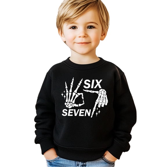 Six Seven Skeleton Hand Unisex Sweatshirt for Adults & Kids Funny Gen Z 6 7 Halloween Meme Top Black Sweatshirt 2T