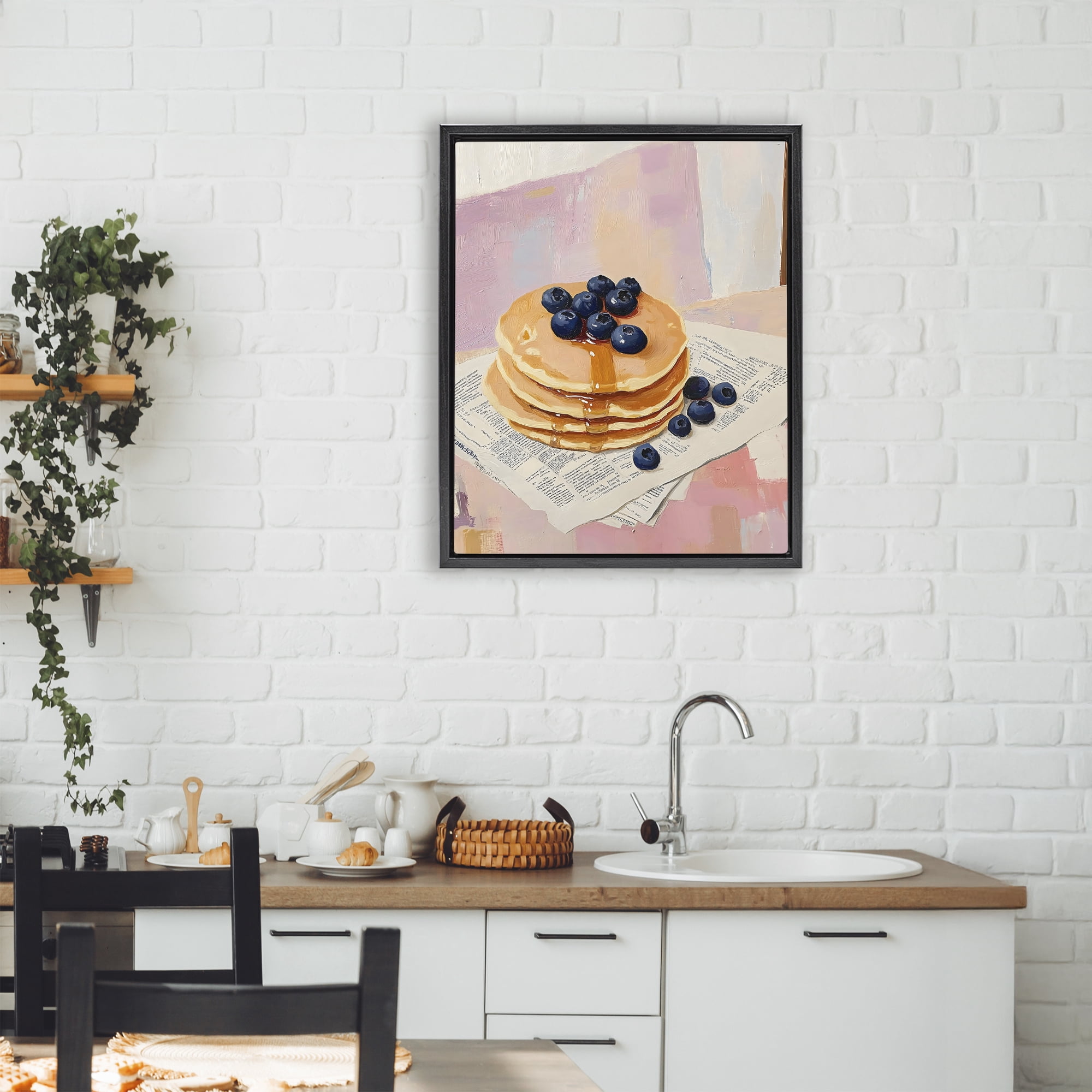 Stupell Industries Blueberry Pancakes with Syrup Black Framed Floater Canvas Wall Art, design by The Prints Vibe