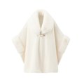 thumbnail image 2 of Samdudou Fall Coats for Women Elegant Cloak Waffle Textured Knit Cape Faux Fur Trimmed Neckline Front Clasp Closure Outerwear for Evening Events Sophisticated Wardrobe, 2 of 5