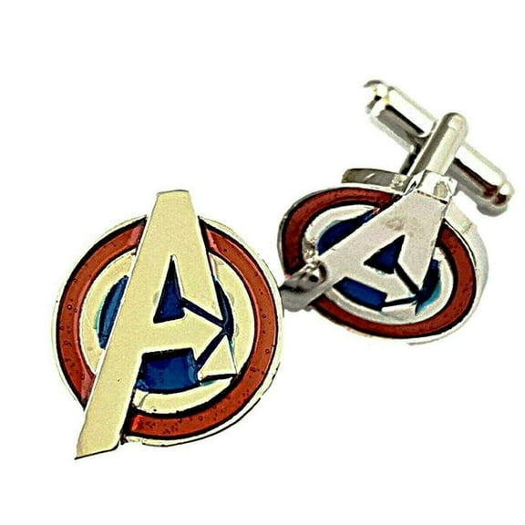 Superhero Avengers Logo Red Trim Enamel Metal Cufflinks
