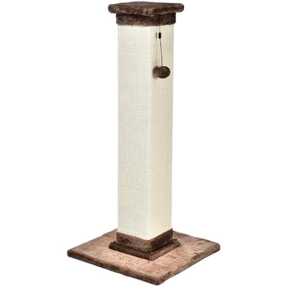 Sturdy Cat Scratching Post for Indoor Cats & Kittens, Classic Single Post with Sisal Rope, Jute Fiber, Wood Base, Large (35.4"H), Brown